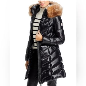Moncler Black Puffer Coat with Fur Trim